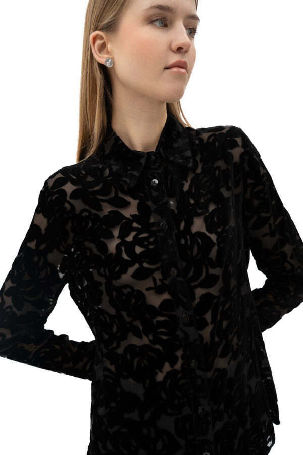 Silk Sheer Bow-Tie Shirt In Black