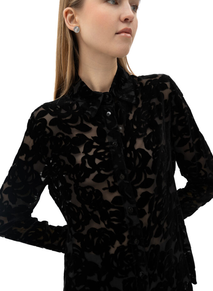 Silk Sheer Bow-Tie Shirt In Black