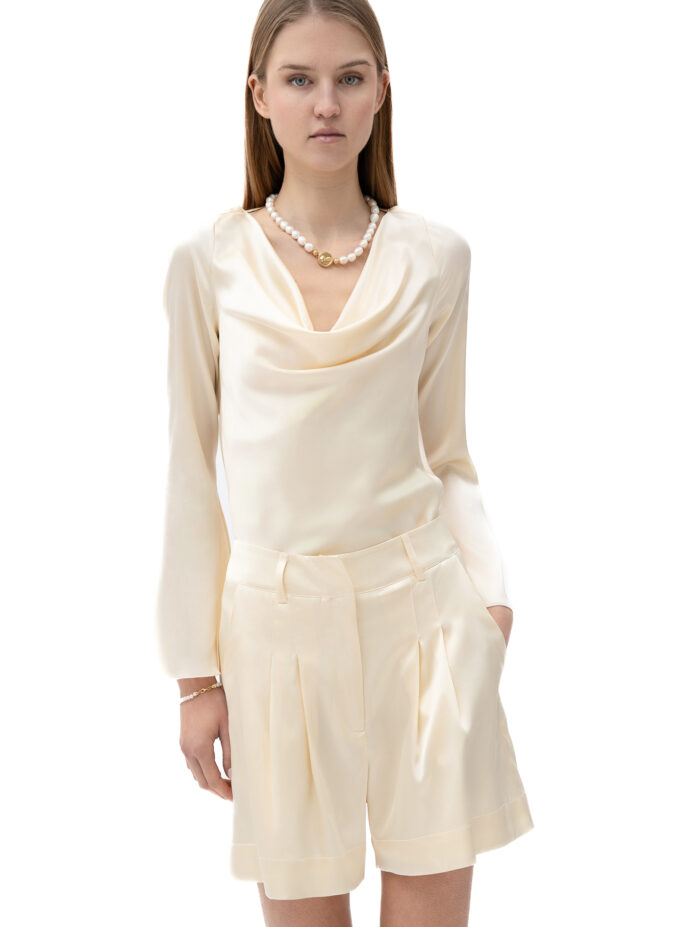 Silk Cowl Neck Blouse In Cream