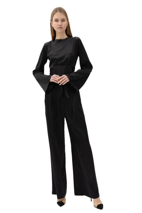 Silk High-Waisted Trousers In Black