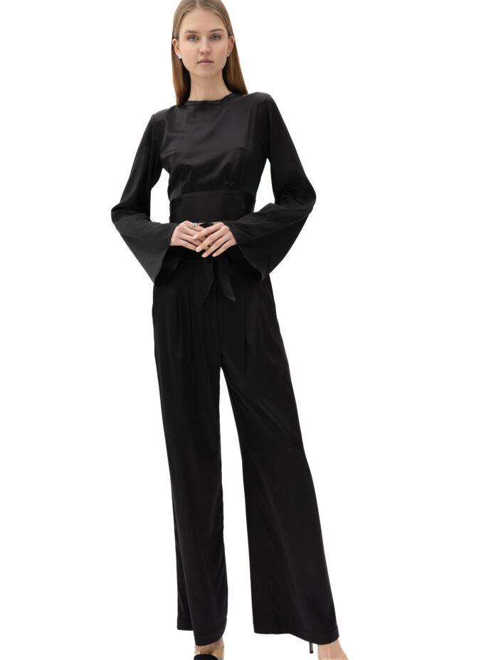 Silk High-Waisted Trousers In Black