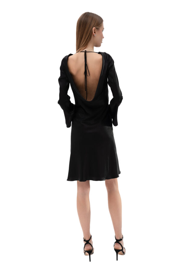Silk Cowl Neck Short Dress In Black