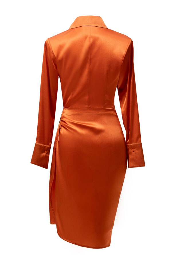 Silk Draped Shirt Dress in Orange - Image 5