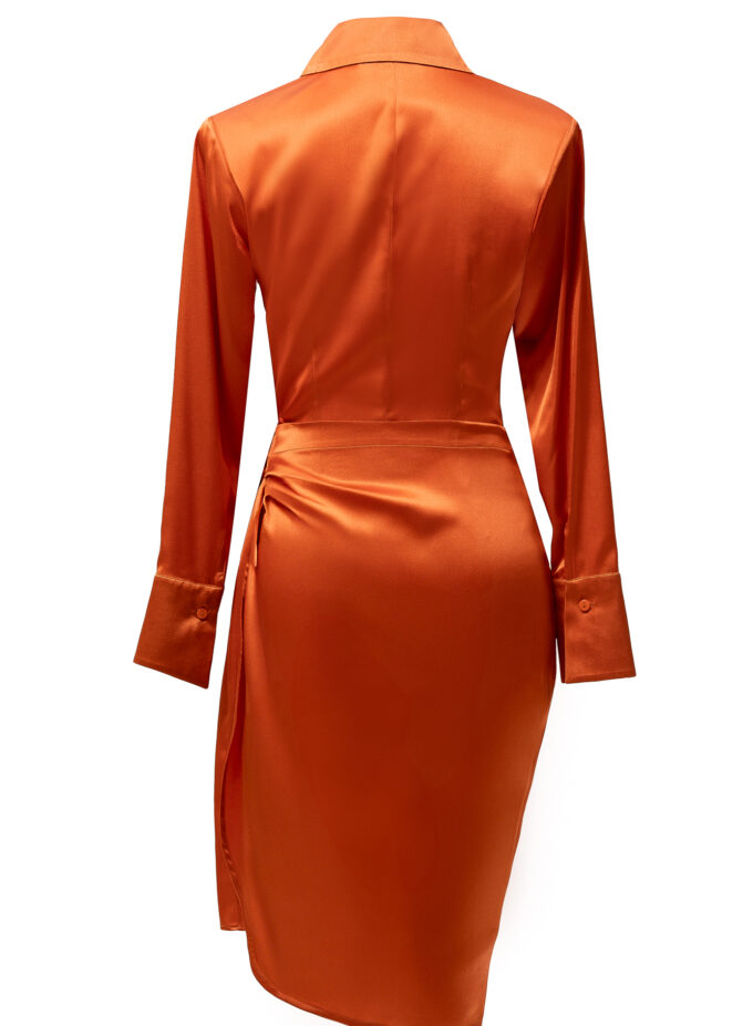 Silk Draped Shirt Dress in Orange
