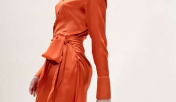Silk Draped Shirt Dress in Orange