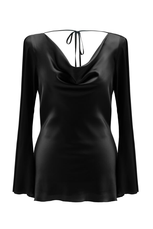 Silk Cowl Neck Blouse In Black - Image 4