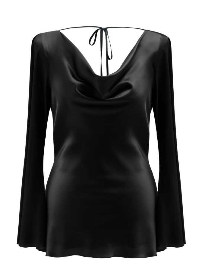 Silk Cowl Neck Blouse In Black