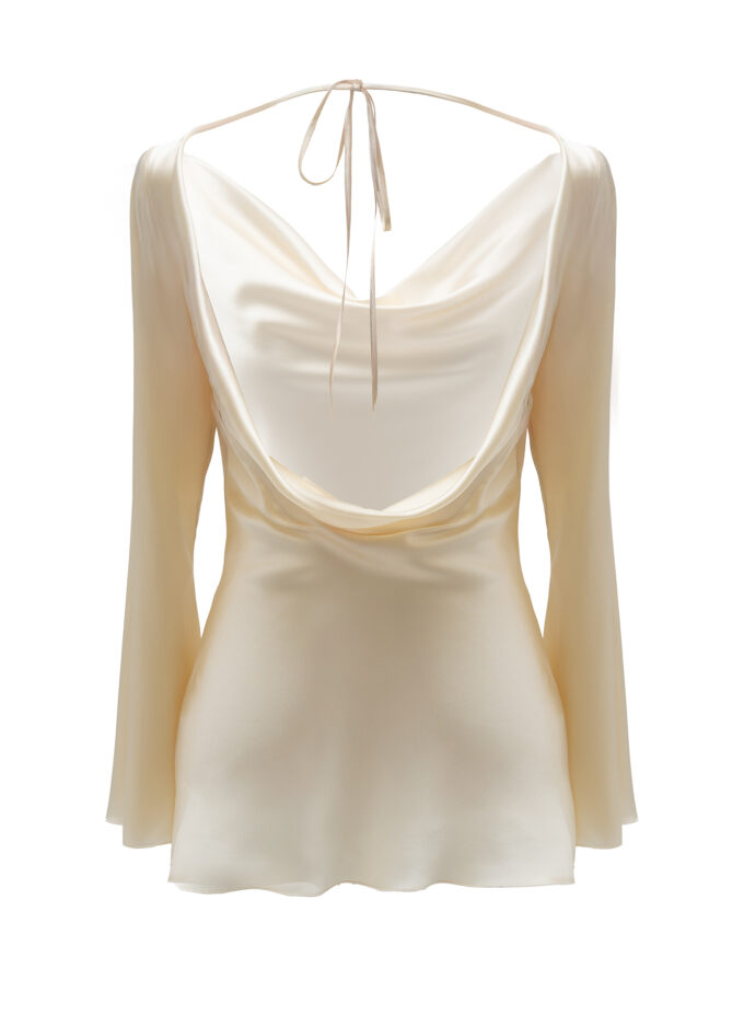 Silk Cowl Neck Blouse In Cream