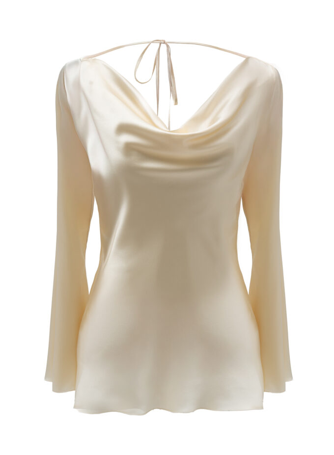 Silk Cowl Neck Blouse In Cream