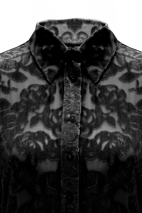 Silk Sheer Bow-Tie Shirt In Black - Image 3