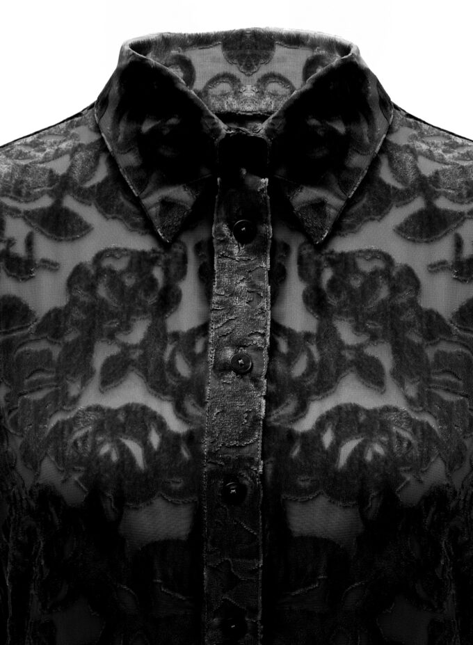 Silk Sheer Bow-Tie Shirt In Black