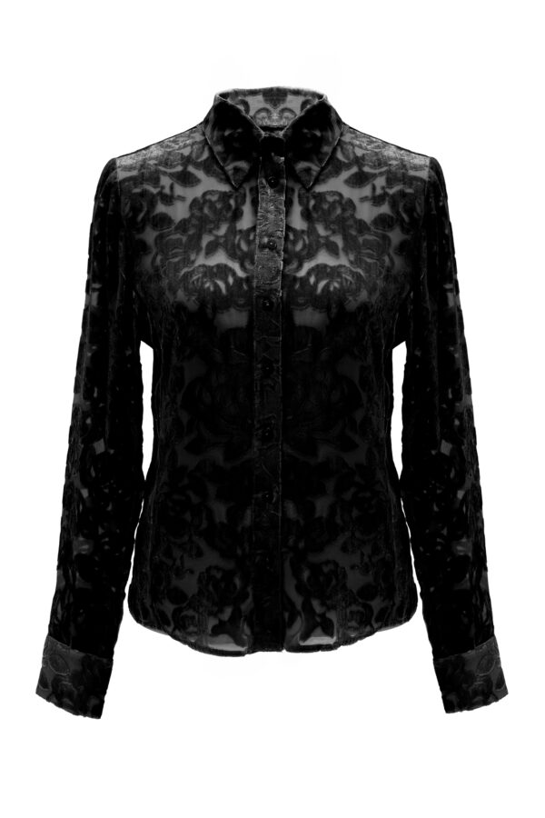 Silk Sheer Bow-Tie Shirt In Black - Image 4