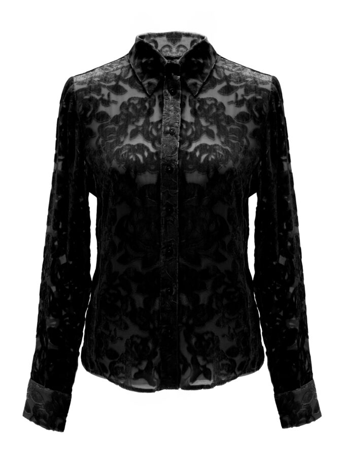 Silk Sheer Bow-Tie Shirt In Black