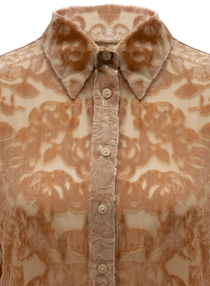 Velvet Burnout Semi Sheer Shirt In Golden Caramel