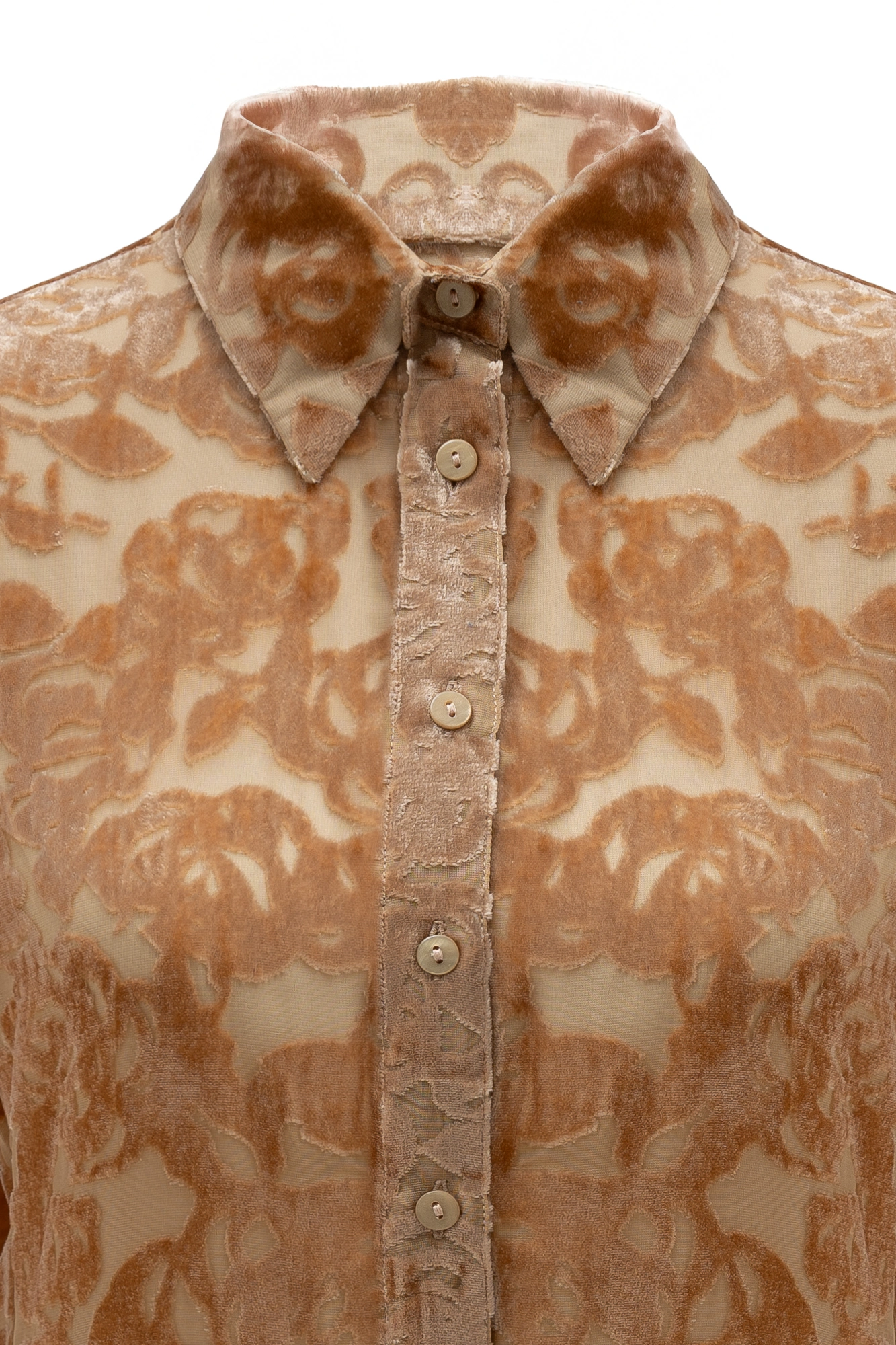 Velvet Burnout Semi Sheer Shirt In Golden Caramel - Image 7