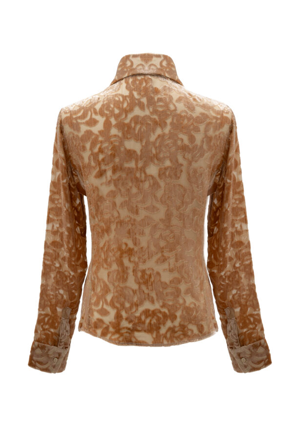 Velvet Burnout Semi Sheer Shirt In Golden Caramel - Image 7