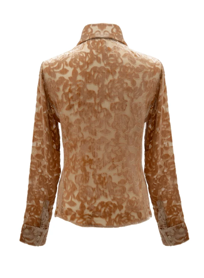 Velvet Burnout Semi Sheer Shirt In Golden Caramel