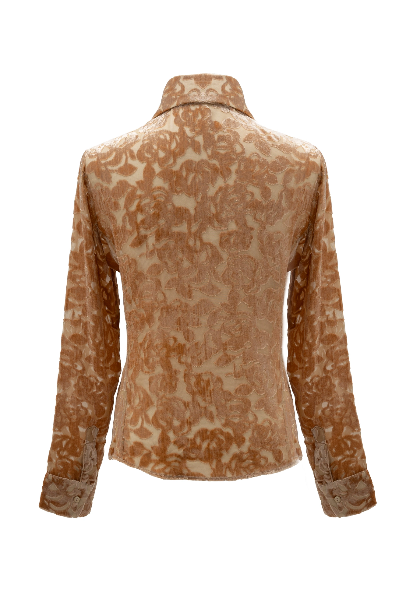 Velvet Burnout Semi Sheer Shirt In Golden Caramel - Image 5