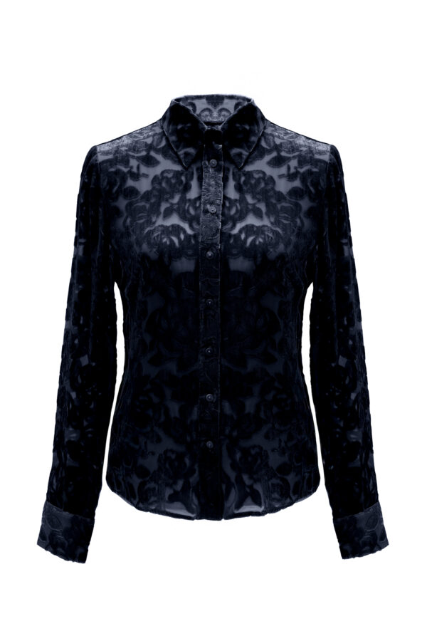 Velvet Burnout Semi Sheer Shirt In Midnight Blue - Image 5