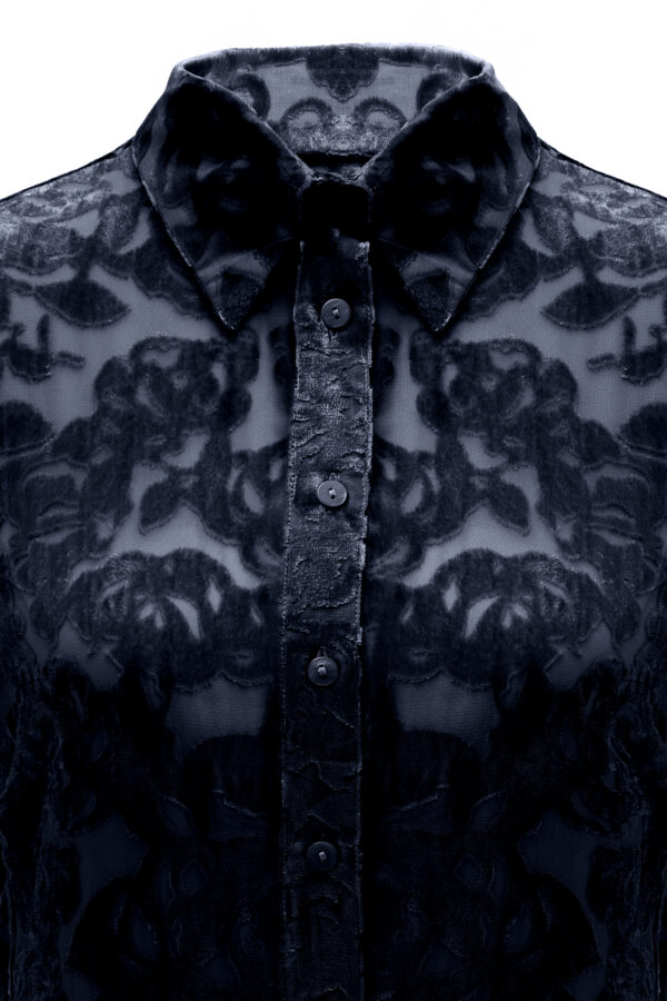Velvet Burnout Semi Sheer Shirt In Midnight Blue - Image 7