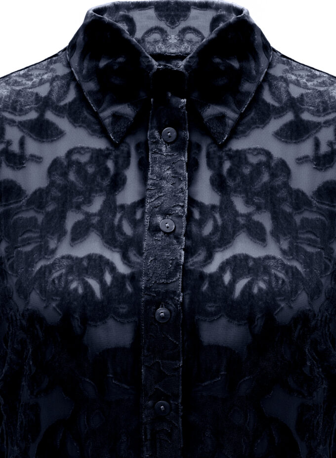Velvet Burnout Semi Sheer Shirt In Midnight Blue