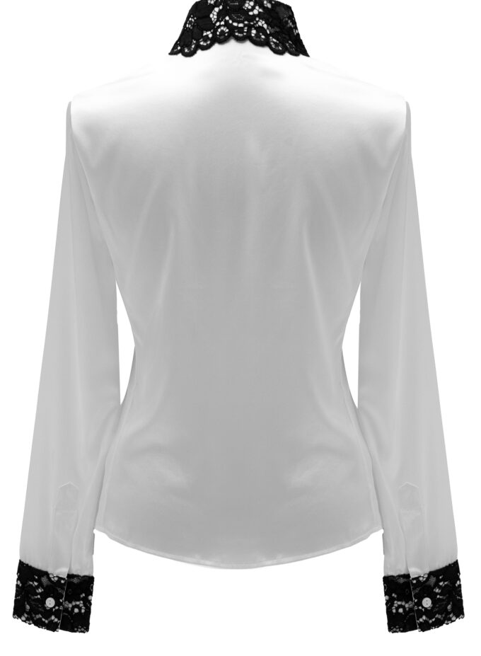 Silk Shirt with Black Lace Details In White