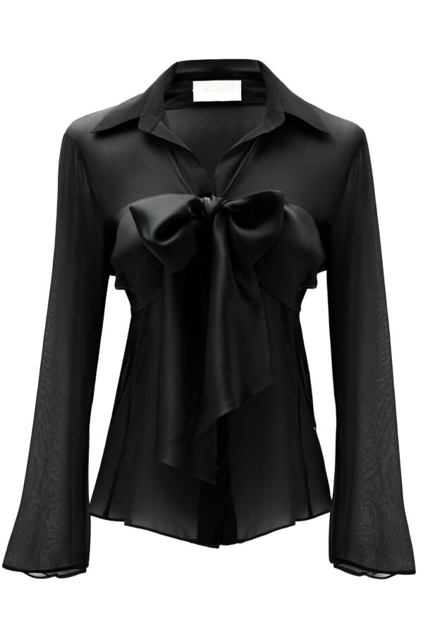 Velvet Burnout Semi Sheer Shirt In Black - Image 6