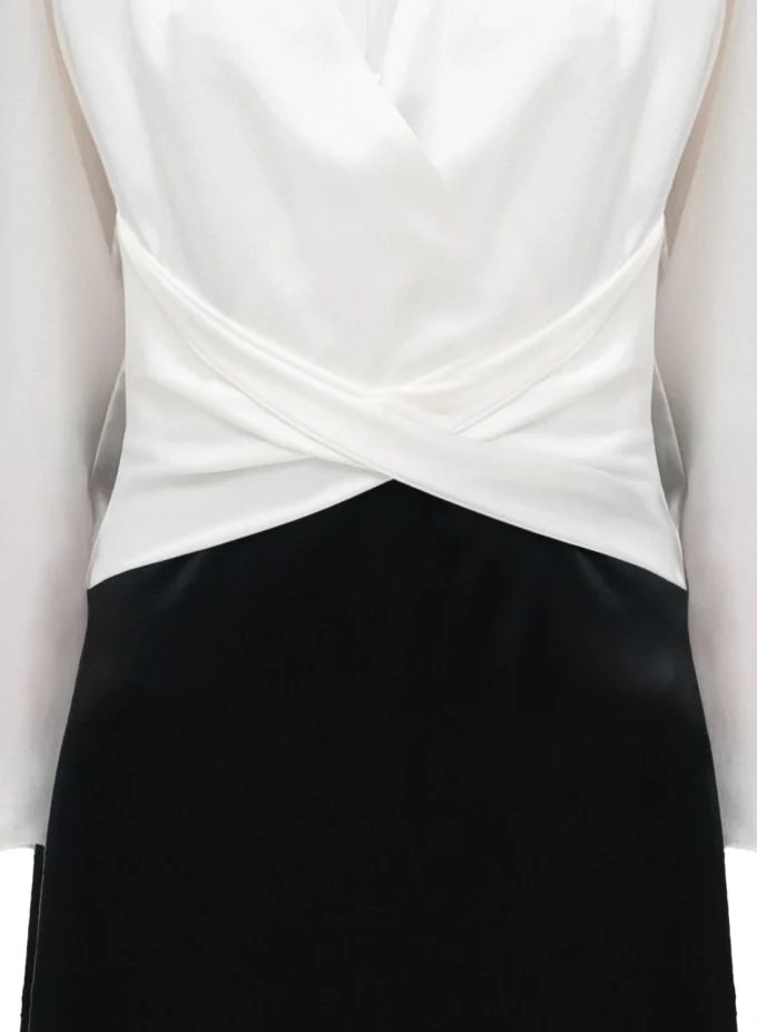 Silk Monochrome Cinched Waist Long Dress