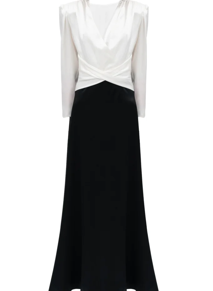 Silk Monochrome Cinched Waist Long Dress