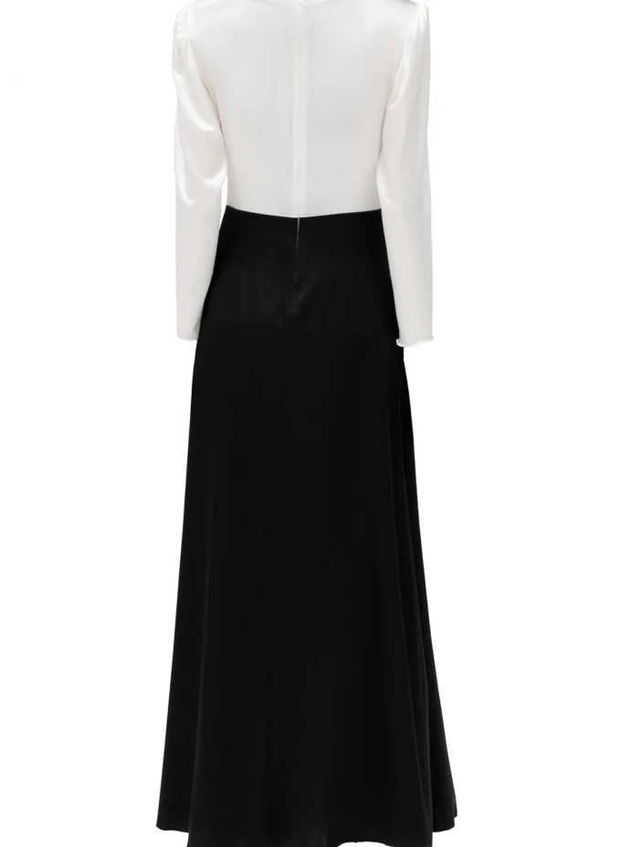 Silk Monochrome Cinched Waist Long Dress