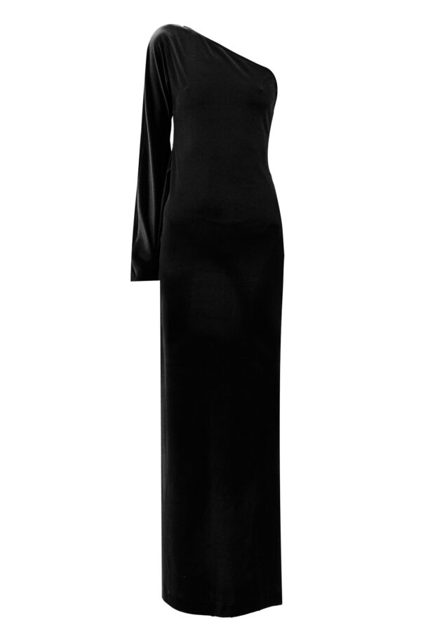 Velvet One-Shoulder Long Dress In Black - Image 3