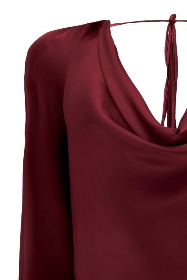 Silk Cowl Neck Long Dress In Maroon - Image 5