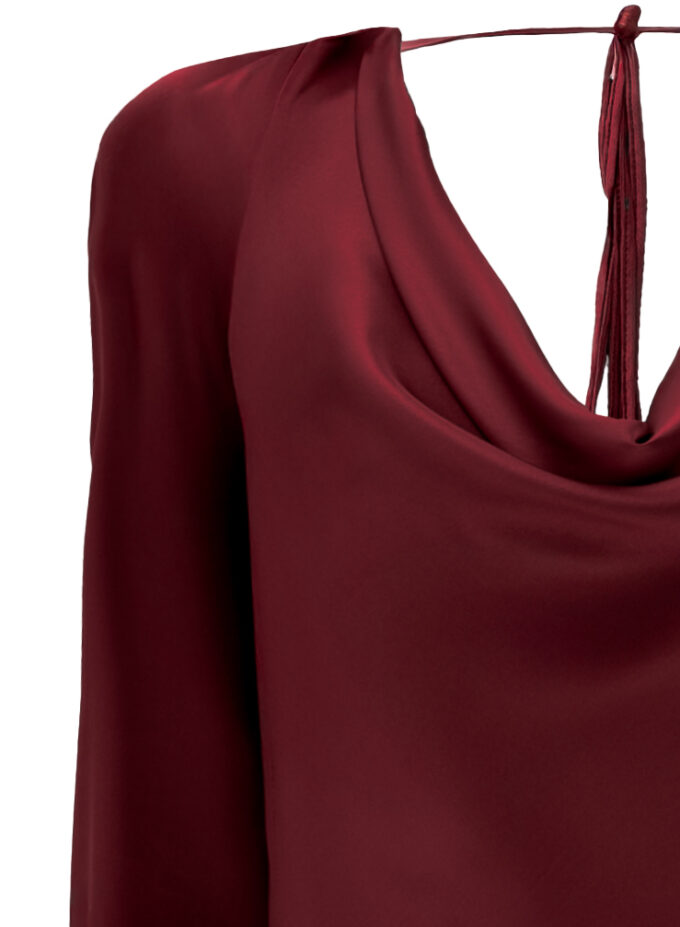 Silk Cowl Neck Long Dress In Maroon