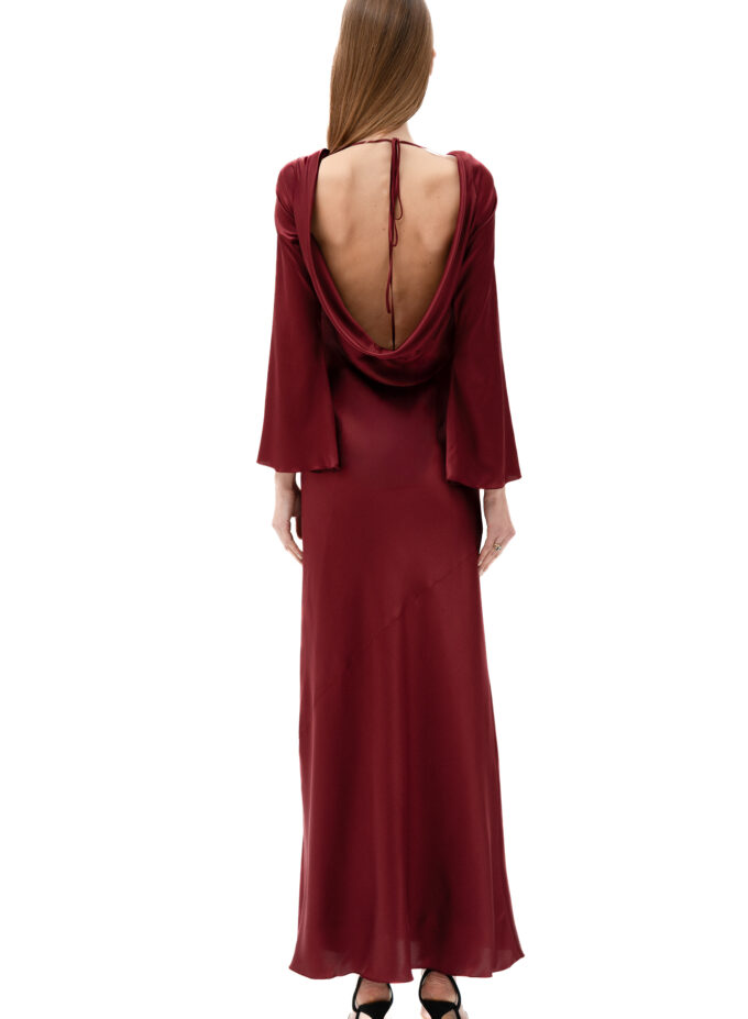 Silk Cowl Neck Long Dress In Maroon