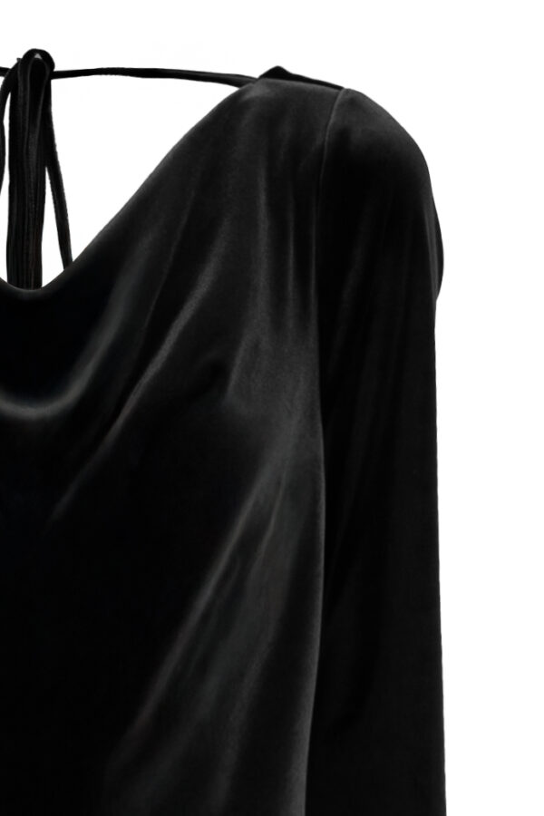 Velvet Cowl Neck Long Dress In Black - Image 3