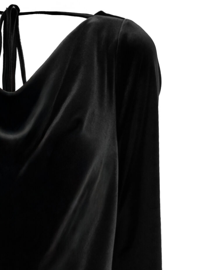 Velvet Cowl Neck Long Dress In Black
