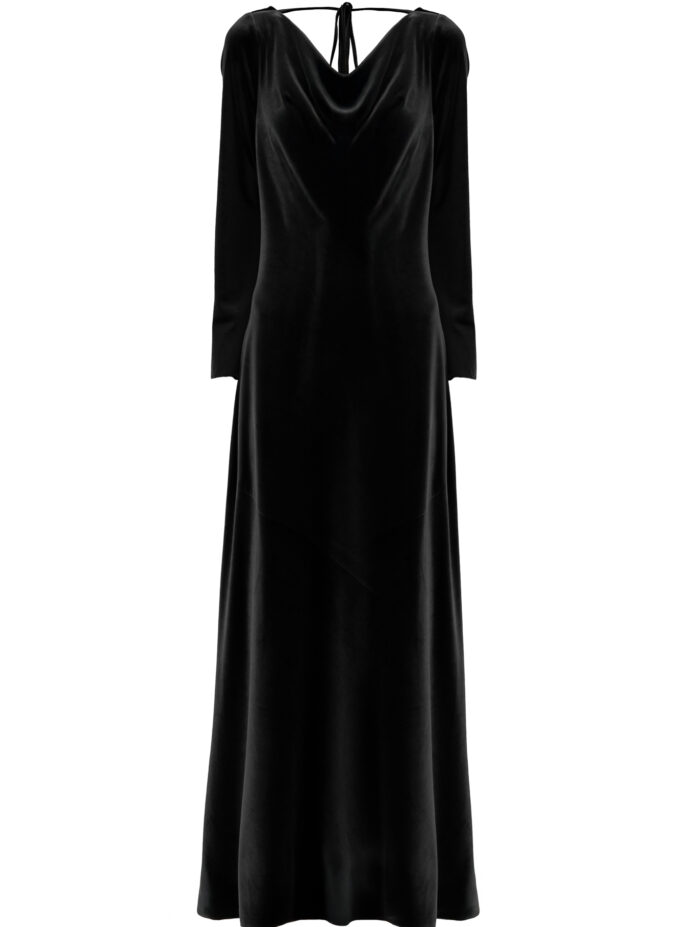 Velvet Cowl Neck Long Dress In Black