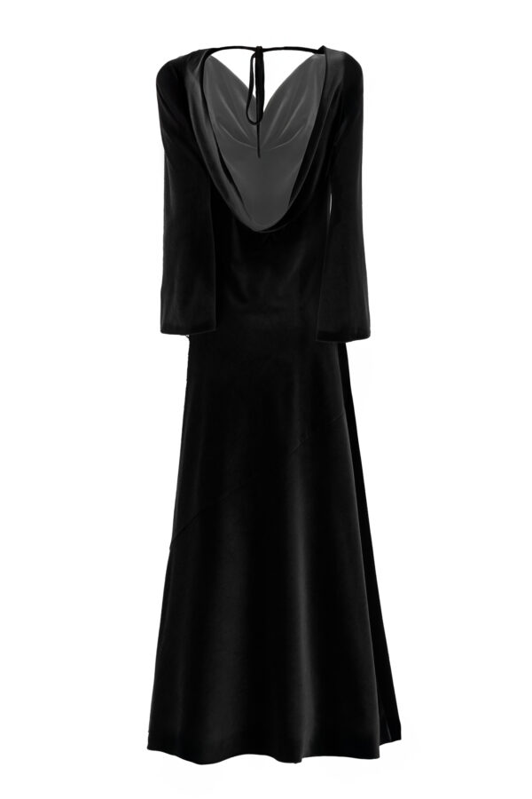 Velvet Cowl Neck Long Dress In Black - Image 2