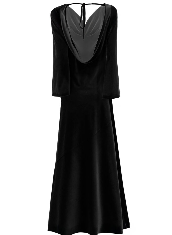 Velvet Cowl Neck Long Dress In Black