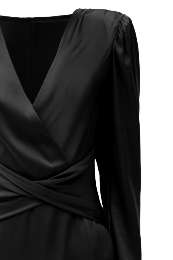 Silk Cinched Waist Long Dress In Black - Image 4