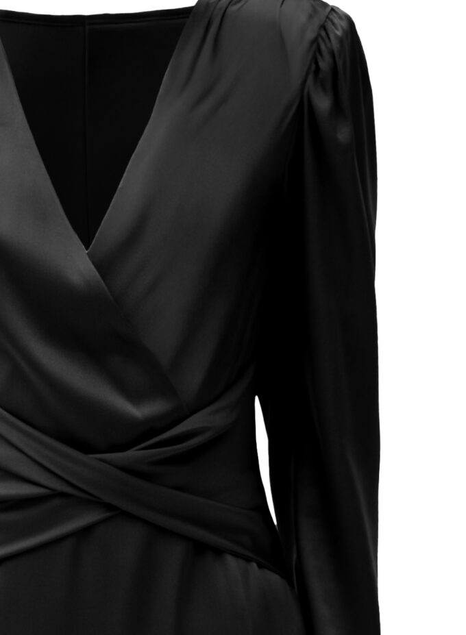 Silk Cinched Waist Long Dress In Black