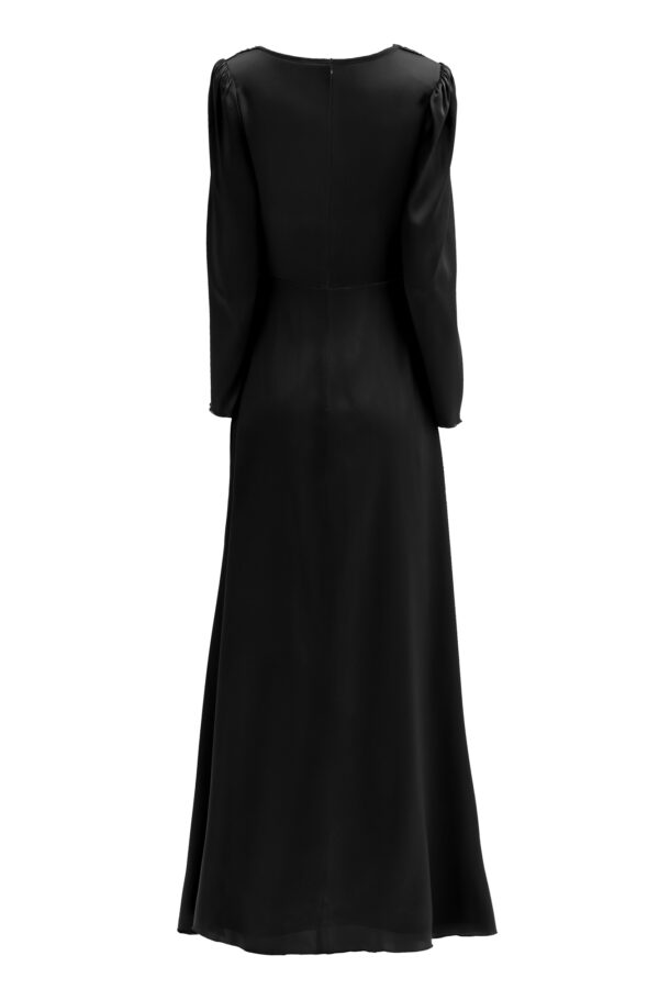 Silk Cinched Waist Long Dress In Black - Image 3