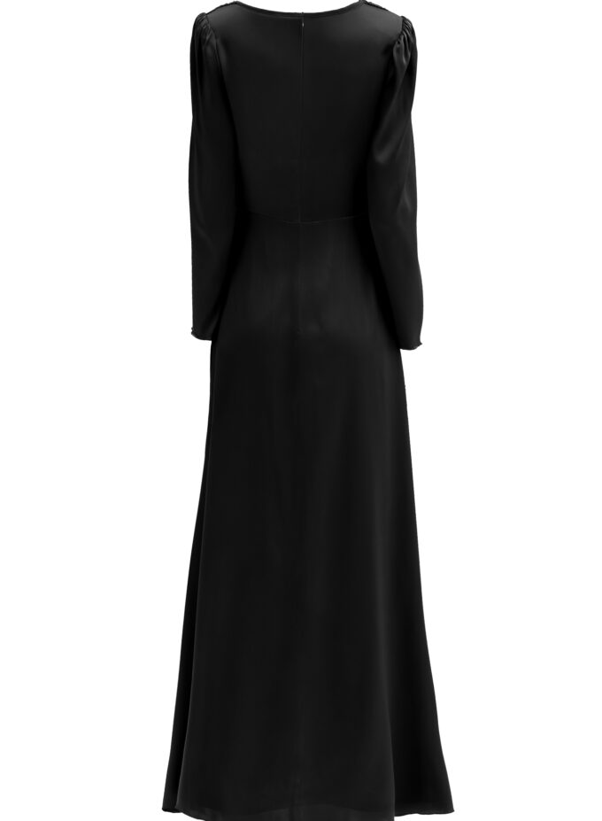 Silk Cinched Waist Long Dress In Black