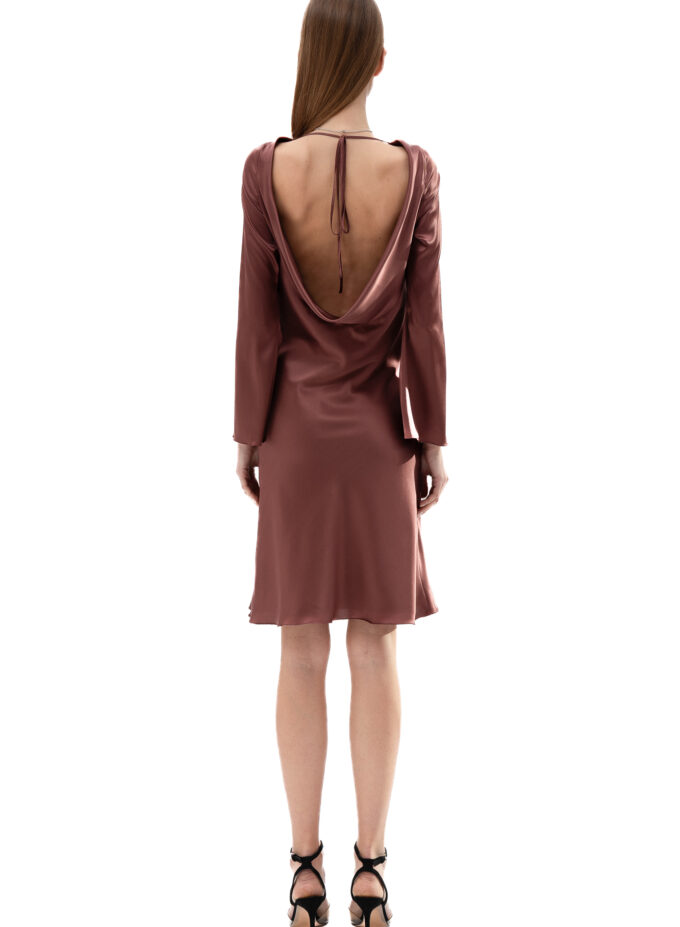 Silk Cowl Neck Short Dress In Rose Brown