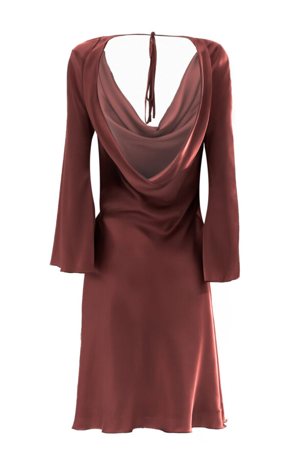 Silk Cowl Neck Short Dress In Rose Brown - Image 6
