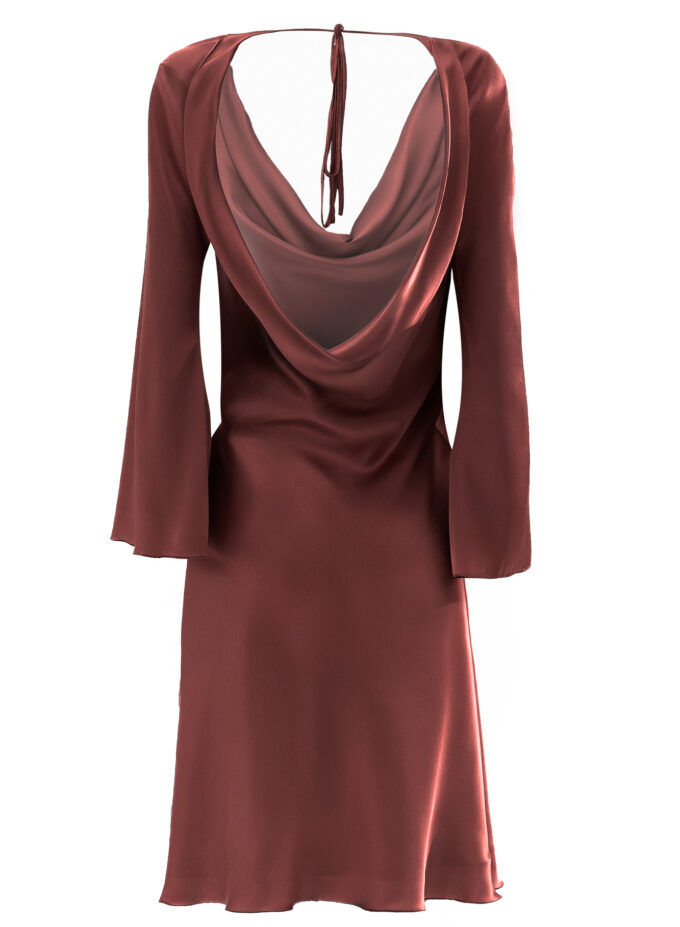 Silk Cowl Neck Short Dress In Rose Brown