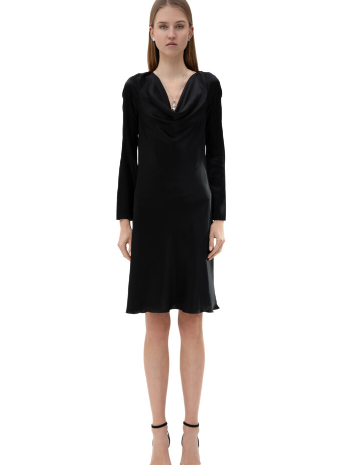 Silk Cowl Neck Short Dress In Black