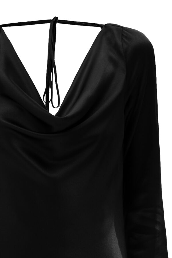 Silk Cowl Neck Short Dress In Black - Image 3
