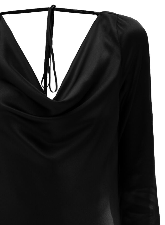 Silk Cowl Neck Short Dress In Black