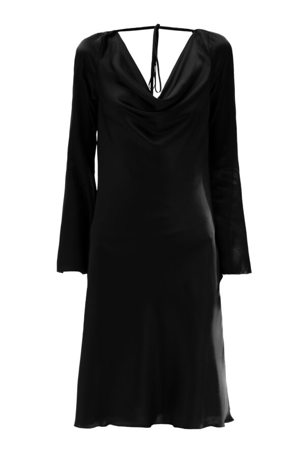 Silk Cowl Neck Short Dress In Black - Image 4